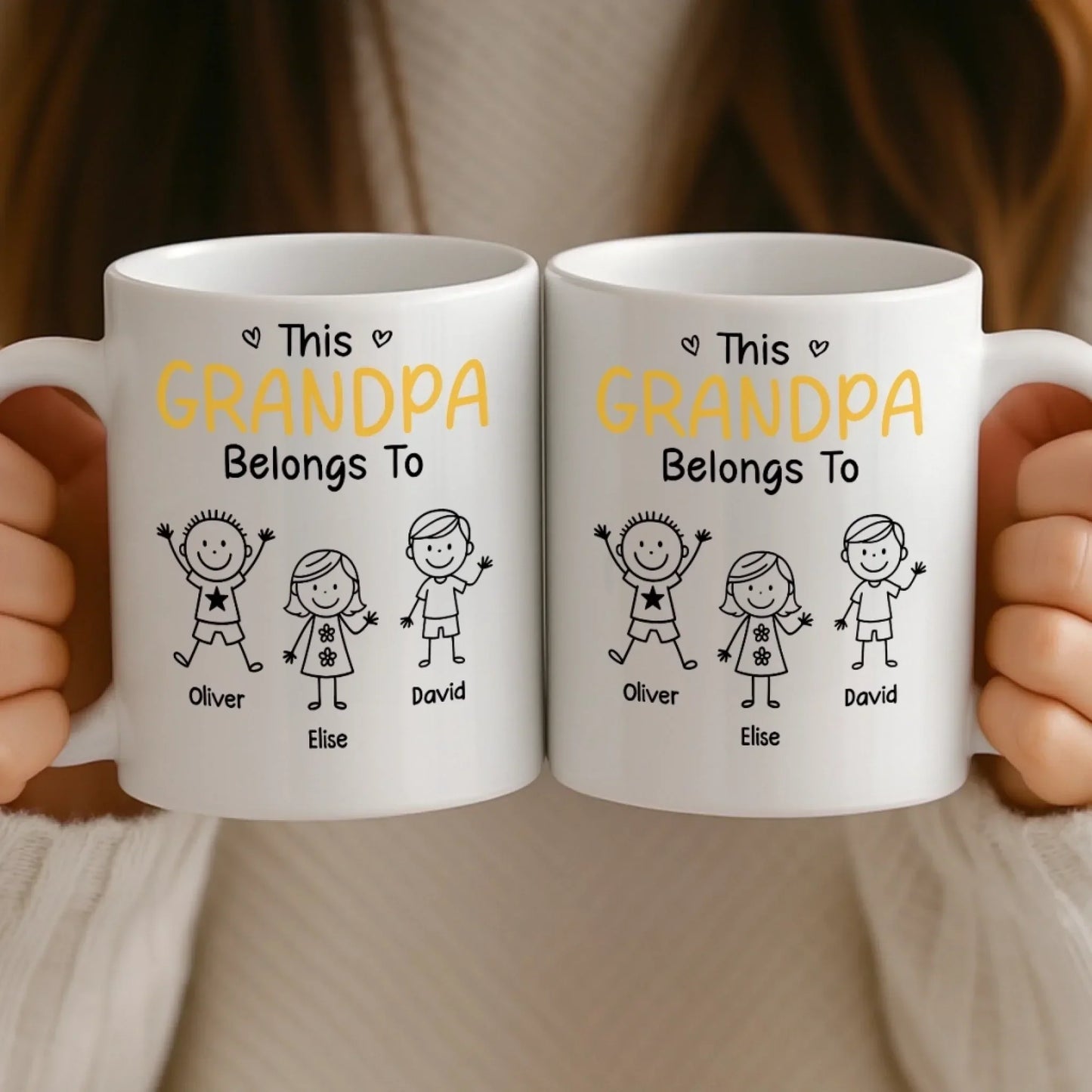 Custom Mug - Personalized Birthday Gifts For Dad, Grandpa - Grandpa Belongs To Kids