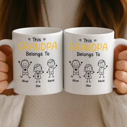 Custom Mug - Personalized Birthday Gifts For Dad, Grandpa - Grandpa Belongs To Kids