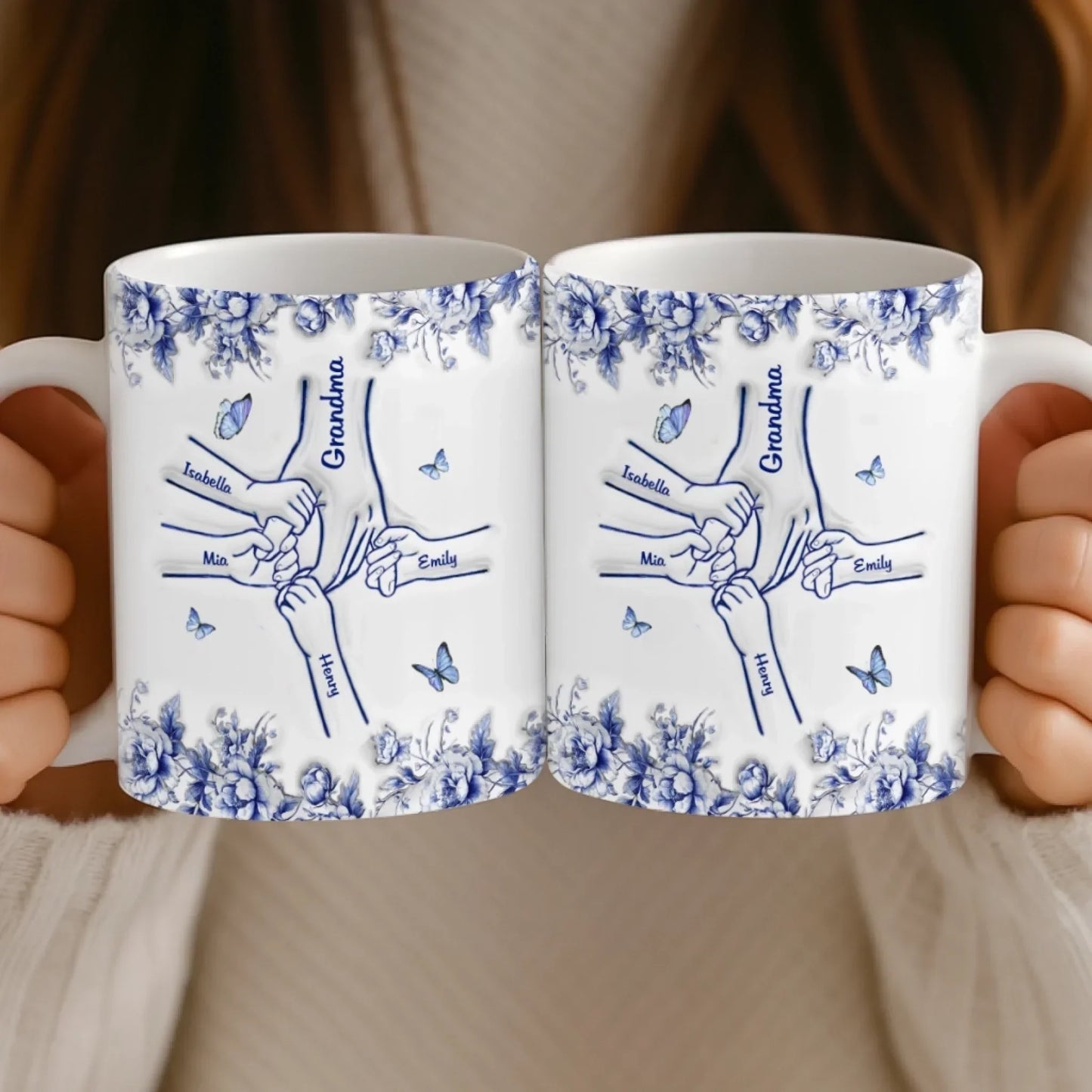 Custom 3D Inflated Effect Printed Mug - Personalized Birthday Gifts For Mom, Grandma - Hand In Hand Through Life