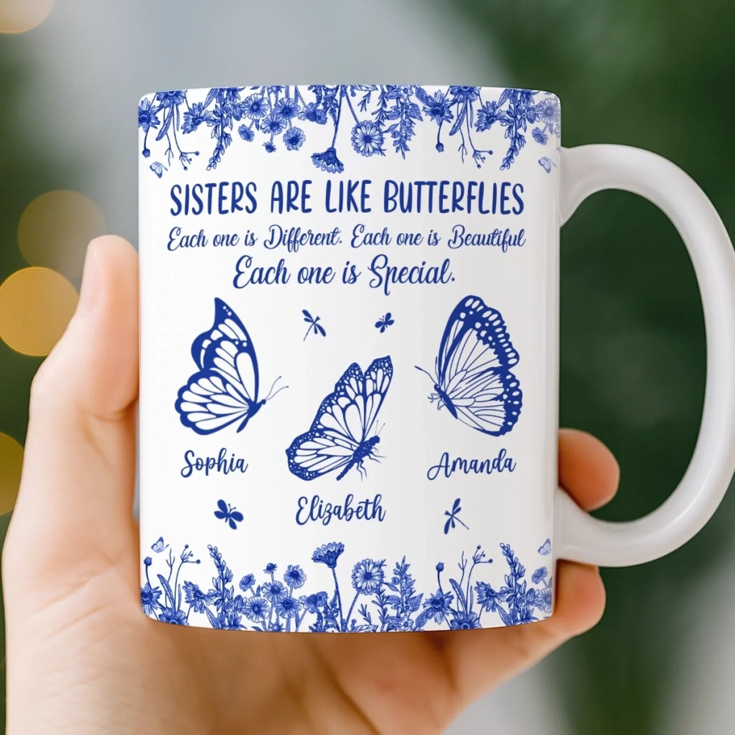 Custom Mug - Personalized Best Friend Birthday Gifts For Women - Sisters Bloom On Colorful Wings