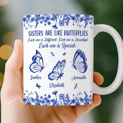Custom Mug - Personalized Best Friend Birthday Gifts For Women - Sisters Bloom On Colorful Wings