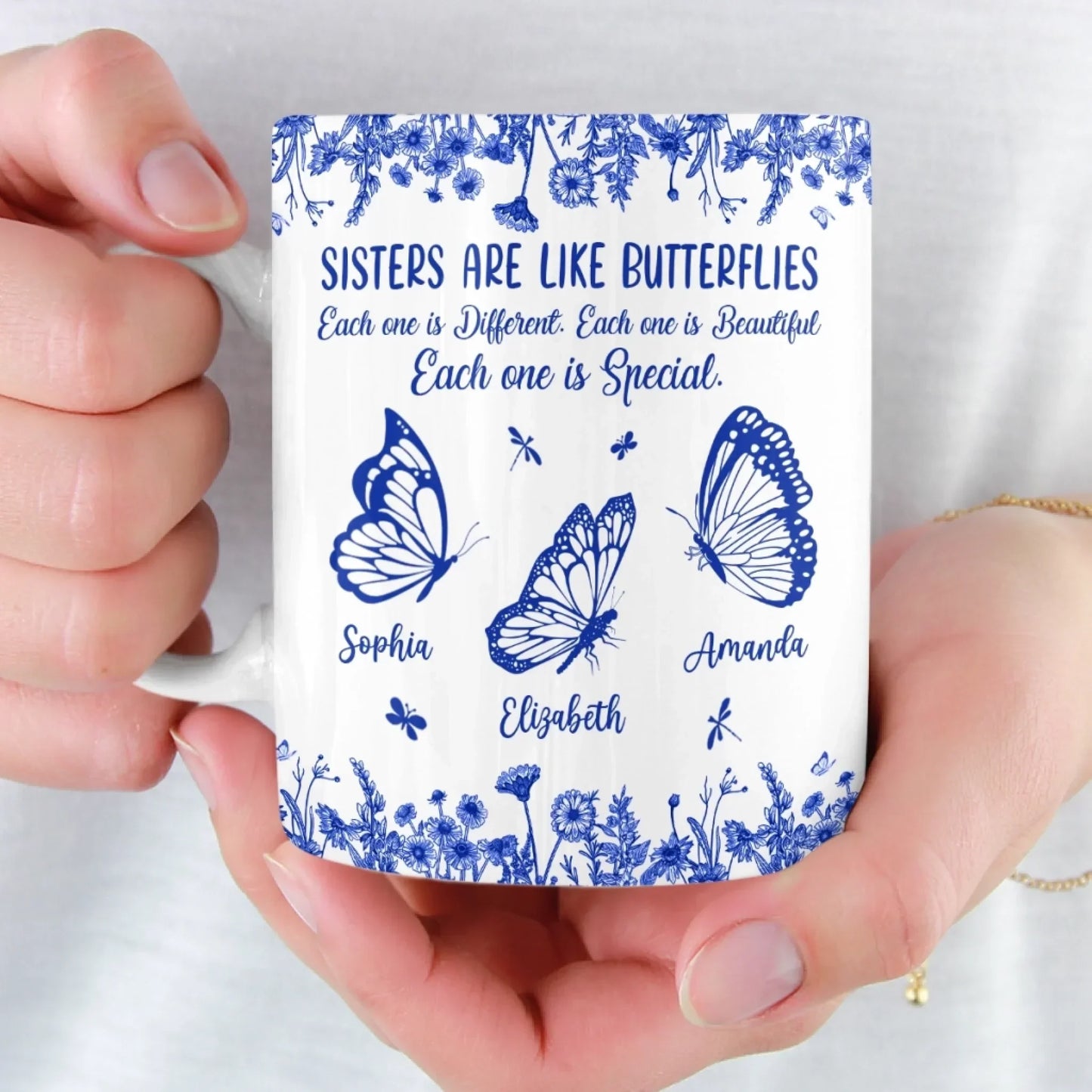 Custom Mug - Personalized Best Friend Birthday Gifts For Women - Sisters Bloom On Colorful Wings