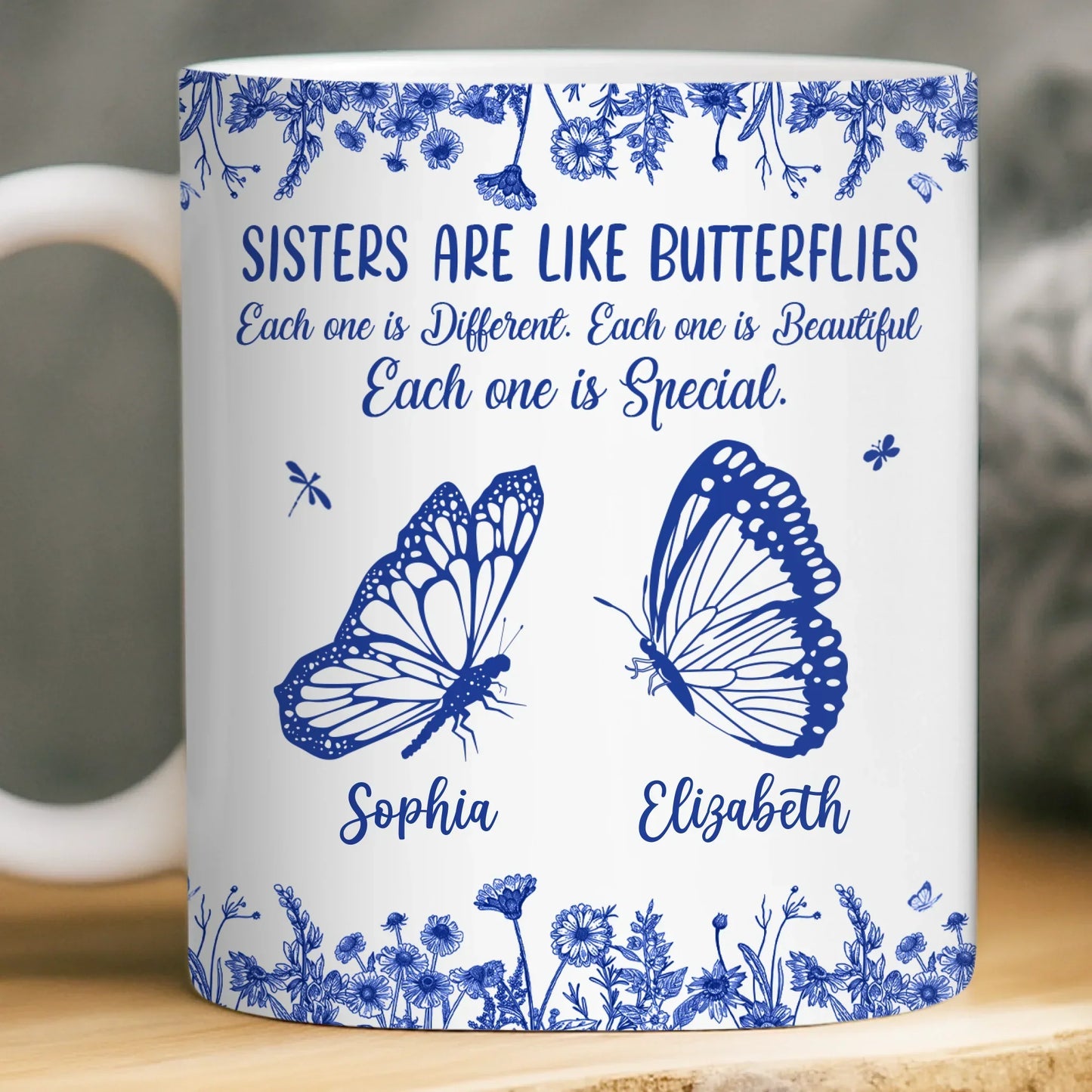 Custom Mug - Personalized Best Friend Birthday Gifts For Women - Sisters Bloom On Colorful Wings
