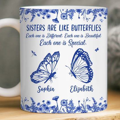 Custom Mug - Personalized Best Friend Birthday Gifts For Women - Sisters Bloom On Colorful Wings