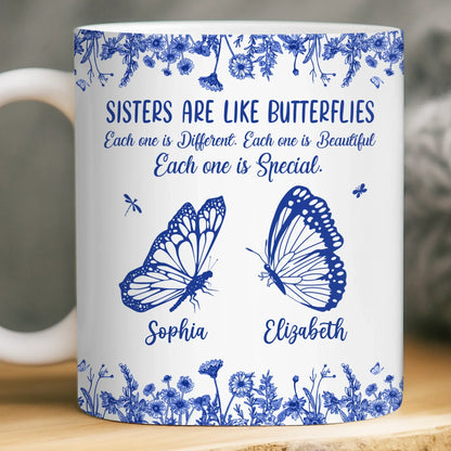 Custom Mug - Personalized Best Friend Birthday Gifts For Women - Sisters Bloom On Colorful Wings