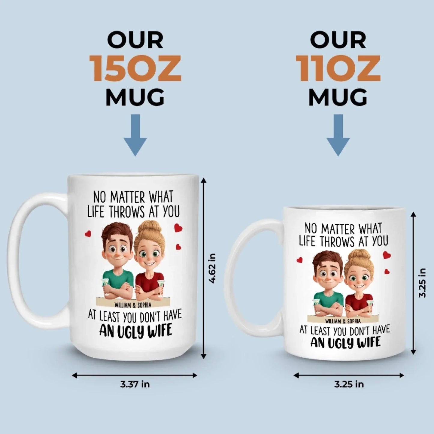 Custom Mug - Personalized Anniversary Wedding Gifts For Husband And Wife, Him And Her - Zero Ugly Wife Detected