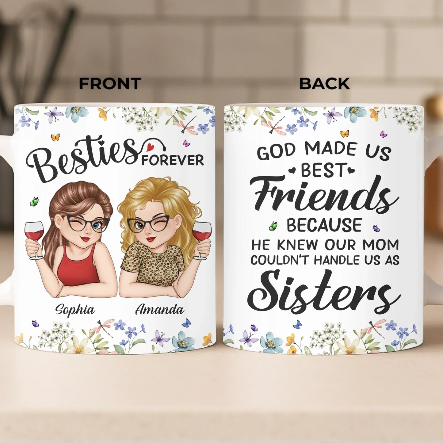 Custom Mug - Personalized Best Friend Birthday Gifts For Women, Besties, Sisters, BFF - Giggles Secrets Forever Friends