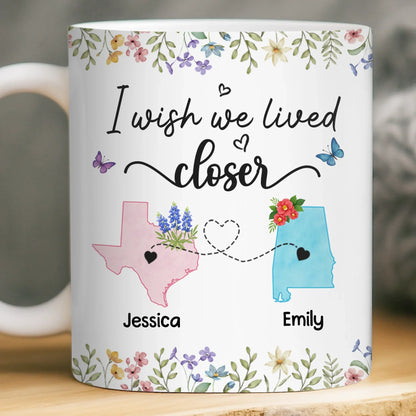 Custom Long Distance Mug - Personalized Best Friend Christmas Birthday Gifts For Women, Besties, Sisters, BFF - Side By Side Always Stronger