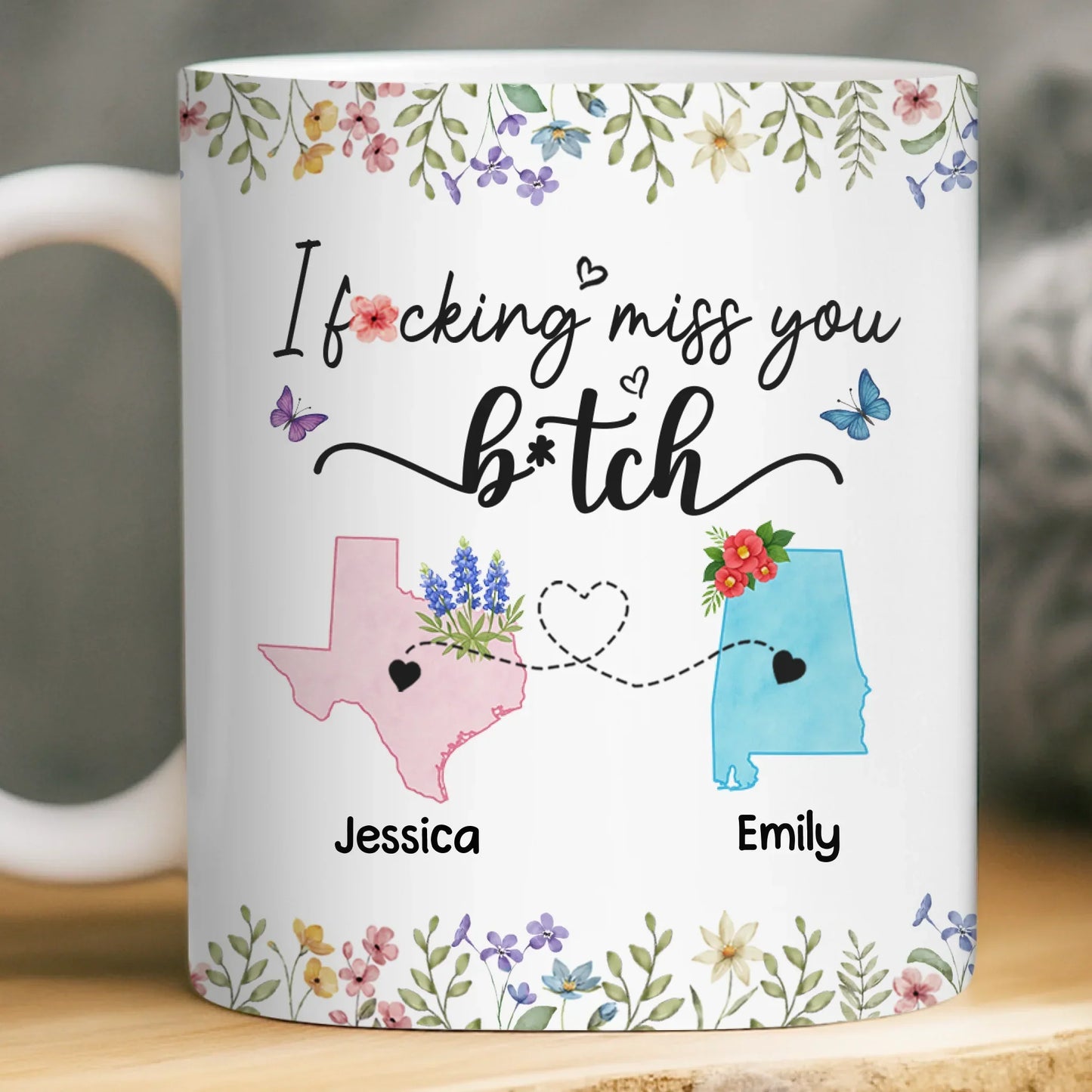Custom Long Distance Mug - Personalized Best Friend Christmas Birthday Gifts For Women, Besties, Sisters, BFF - Side By Side Always Stronger