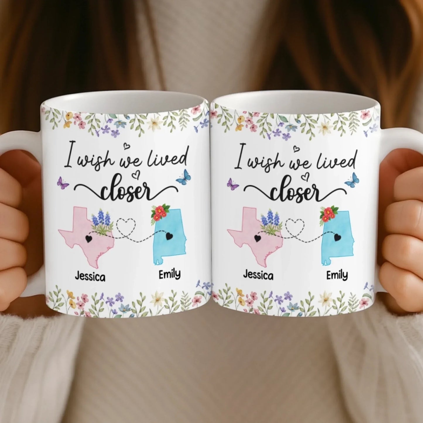 Custom Long Distance Mug - Personalized Best Friend Christmas Birthday Gifts For Women, Besties, Sisters, BFF - Side By Side Always Stronger