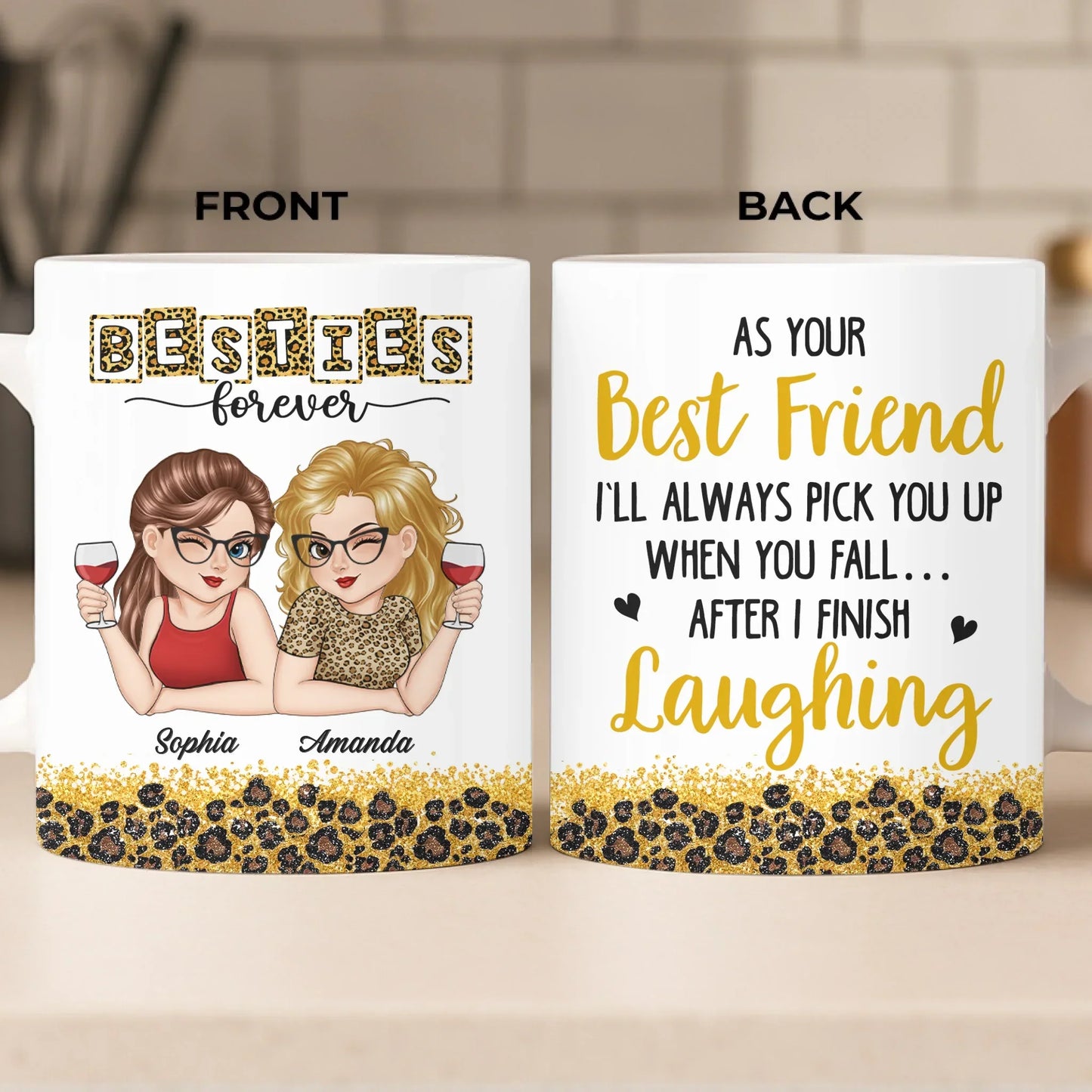 Custom Mug - Personalized Best Friend Birthday Gifts For Women, Besties, Sisters, BFF - Besties Make Every Day Brighter