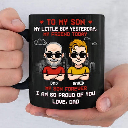 Custom Black Mug - Personalized Birthday Gifts For Dad, Son - Two Generations One Bond