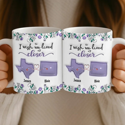 Custom Long Distance Mug - Personalized Best Friend Birthday Gifts For Women, Besties, Sisters, BFF - Hearts Stay Close