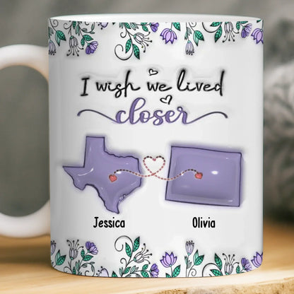 Custom Long Distance Mug - Personalized Best Friend Birthday Gifts For Women, Besties, Sisters, BFF - Hearts Stay Close