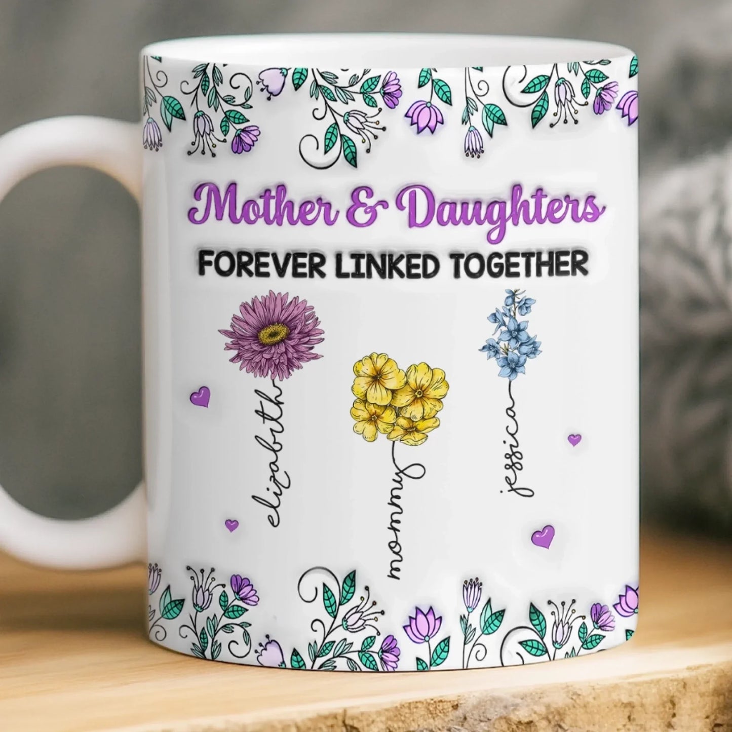Custom Mug - Personalized Birthday Gifts For Mom, Daughter - Forever Linked As Family