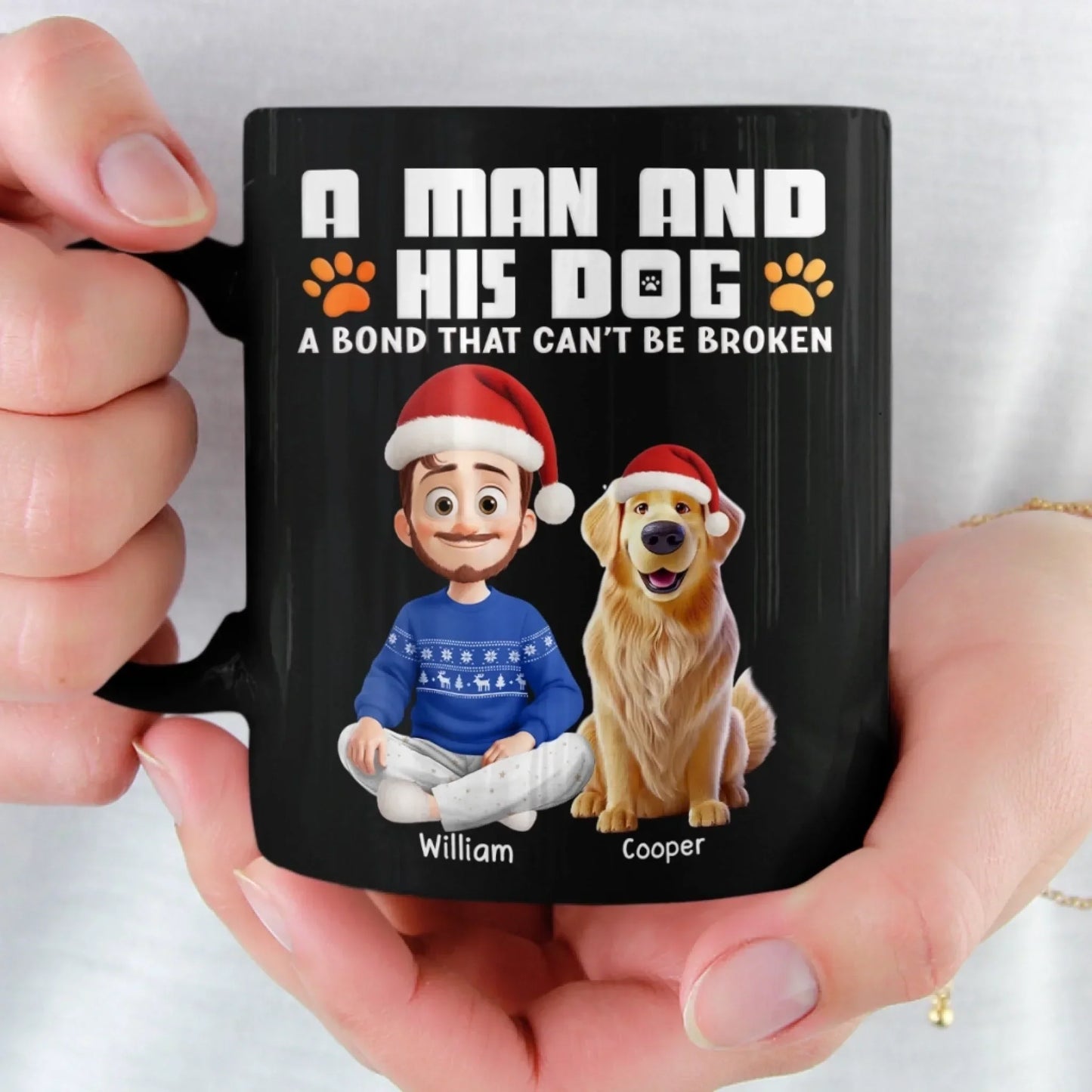 Custom Black Mug - Personalized Christmas Birthday Gifts For Dog Lovers, Dog Dad And Mom - A Man And His Dog, Unbreakable Bond