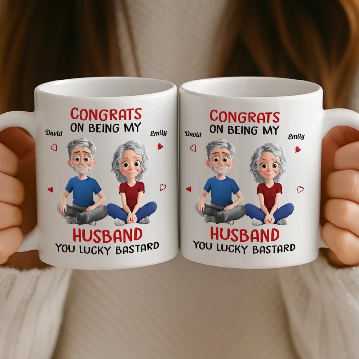 Custom Mug - Personalized Anniversary Wedding Gifts For Husband And Wife, Him And Her - Lucky To Have Me