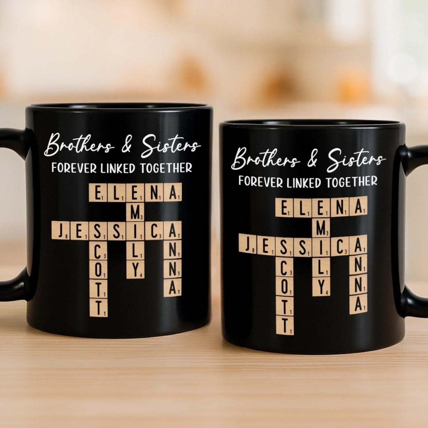 Custom Scrabble Black Mug - Personalized Christmas Birthday Gifts For Brother, Sister - Family Spelled In Joy