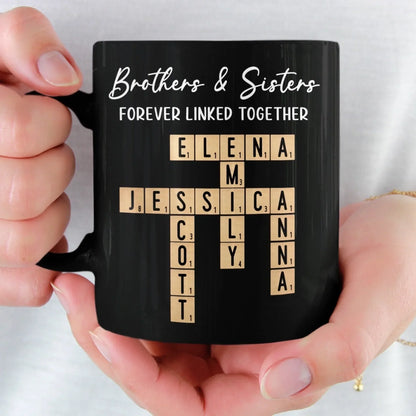 Custom Scrabble Black Mug - Personalized Christmas Birthday Gifts For Brother, Sister - Family Spelled In Joy