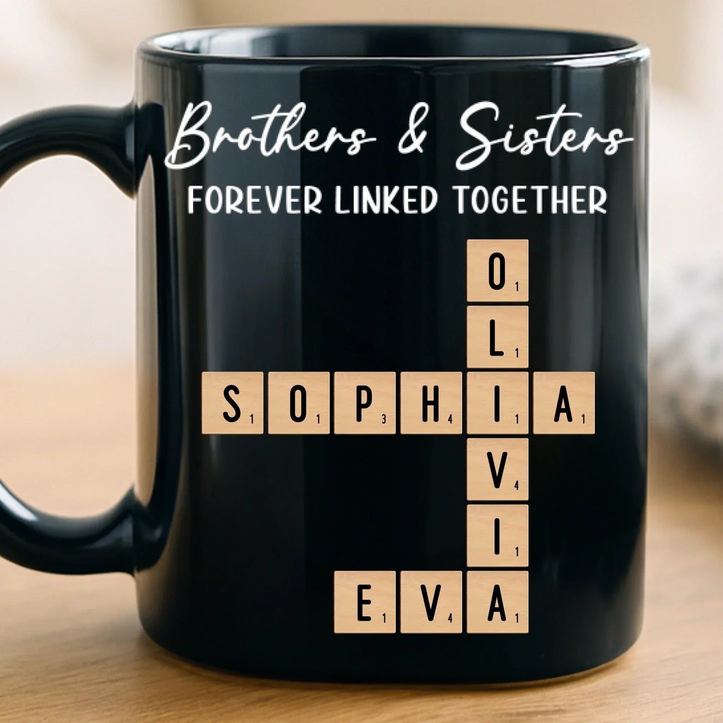 Custom Scrabble Black Mug - Personalized Christmas Birthday Gifts For Brother, Sister - Family Spelled In Joy