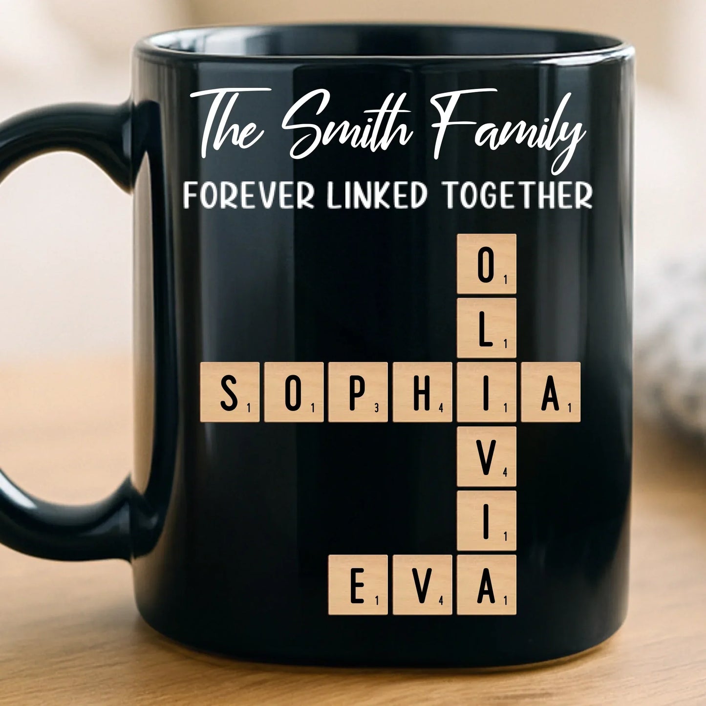 Custom Scrabble Black Mug - Personalized Christmas Birthday Gifts For Mom, Dad, Brother, Sister, Kids - Bonded By Every Tile