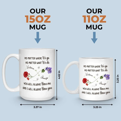 Custom Long Distance Mug - Personalized Best Friend Birthday Gifts For Women, Besties, Sisters, BFF - Hearts Stay Linked