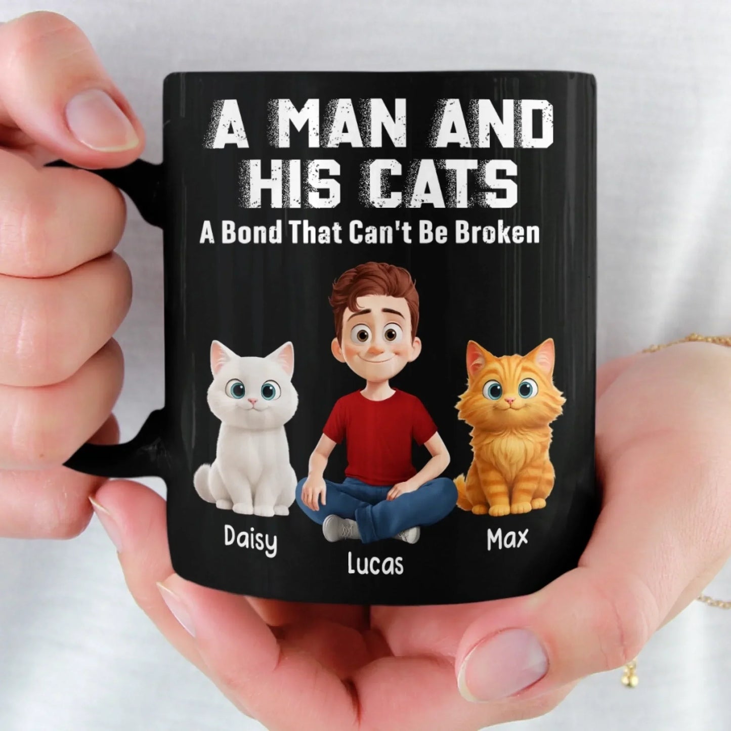 Custom Black Mug - Personalized Birthday Gifts For Cat Lovers, Cat Mom And Dad - Happiness Has Whiskers