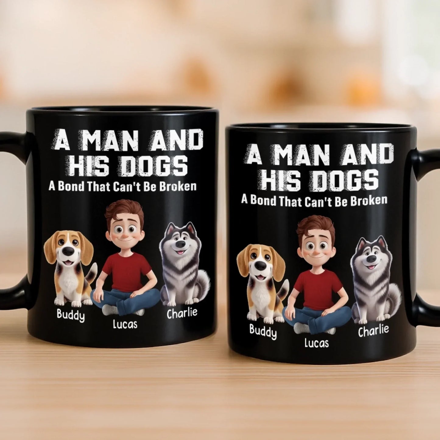 Custom Black Mug - Personalized Birthday Gifts For Dog Lovers, Dog Dad And Mom - Fueled By Dogs And Coffee