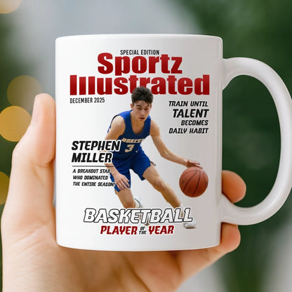 Custom Photo Magazine Mug - Personalized Birthday Gifts For Football, Basketball, Soccer, Baseball, Golf, Ice Hockey Lovers, Sports Fans, Sports Lovers - I'm Here For The Game