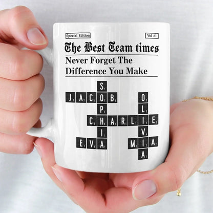 Custom Scrabble Mug - Personalized Birthday Gifts For Coworker, Work Bestie - Teamwork Makes Every Day Better