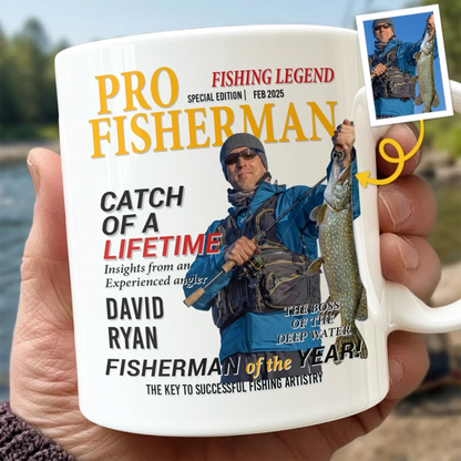 Custom Photo Magazine Mug - Personalized Birthday Gifts For Fisherman - Catching Sunshine All Day