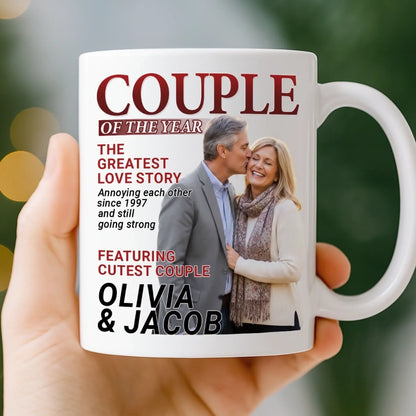 Custom Photo Magazine Mug - Personalized Anniversary Wedding Gifts For Husband And Wife, Him And Her - Love Grows Louder With You