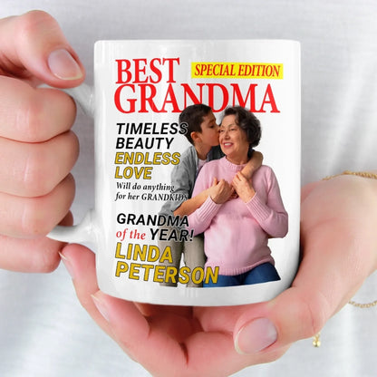Custom Photo Magazine Mug - Personalized Birthday Gifts For Grandma - Her Love Makes Little Hearts Brighter