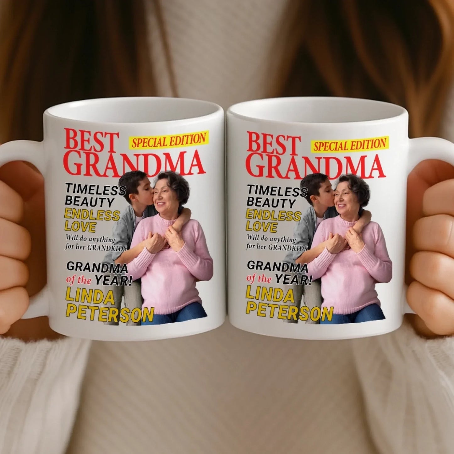 Custom Photo Magazine Mug - Personalized Birthday Gifts For Grandma - Her Love Makes Little Hearts Brighter