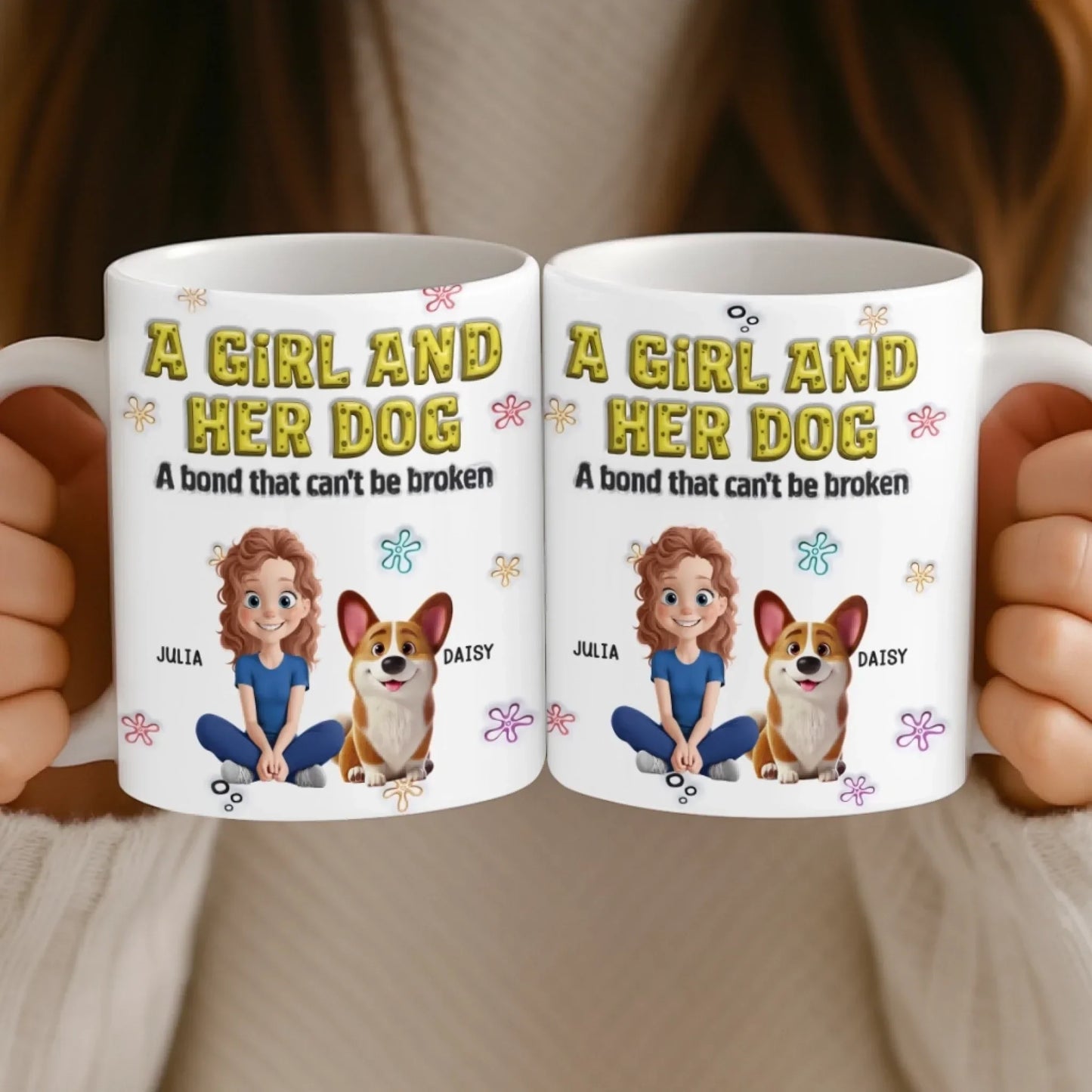 Custom 3D Inflated Effect Printed Mug - Personalized Christmas Birthday Gifts For Dog Lovers, Dog Dad And Mom - Just A Girl And Her Furry Soulmate