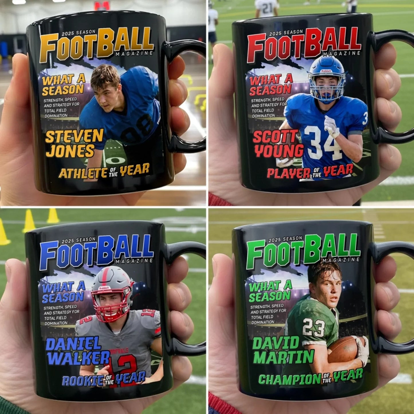 Custom Photo Magazine Black Mug - Personalized Christmas Birthday American Football Gifts For Football Lovers, Sports Fans, Sports Lovers - Game On, Greatness In Motion