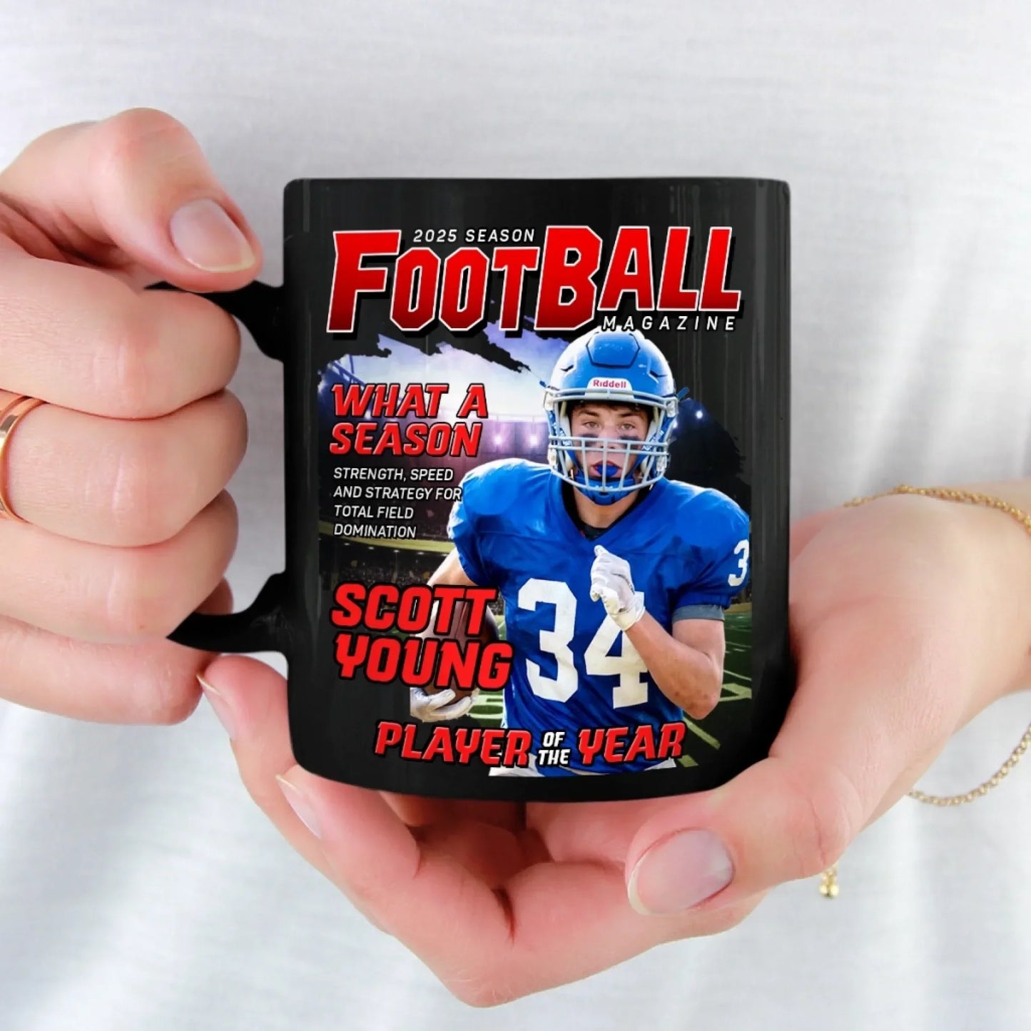 Custom Photo Magazine Black Mug - Personalized Christmas Birthday American Football Gifts For Football Lovers, Sports Fans, Sports Lovers - Game On, Greatness In Motion