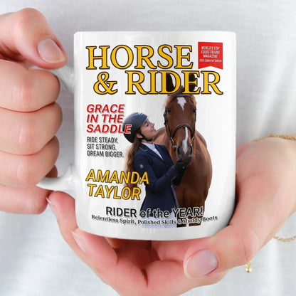 Custom Photo Magazine Mug - Personalized Christmas Birthday Gifts For Men and Women, Horse Lovers - Grace In The Saddle
