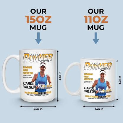 Custom Photo Magazine Mug - Personalized Birthday Running Gifts For Running Lovers, Sports Fans, Sports Lovers - Champions Train Daily