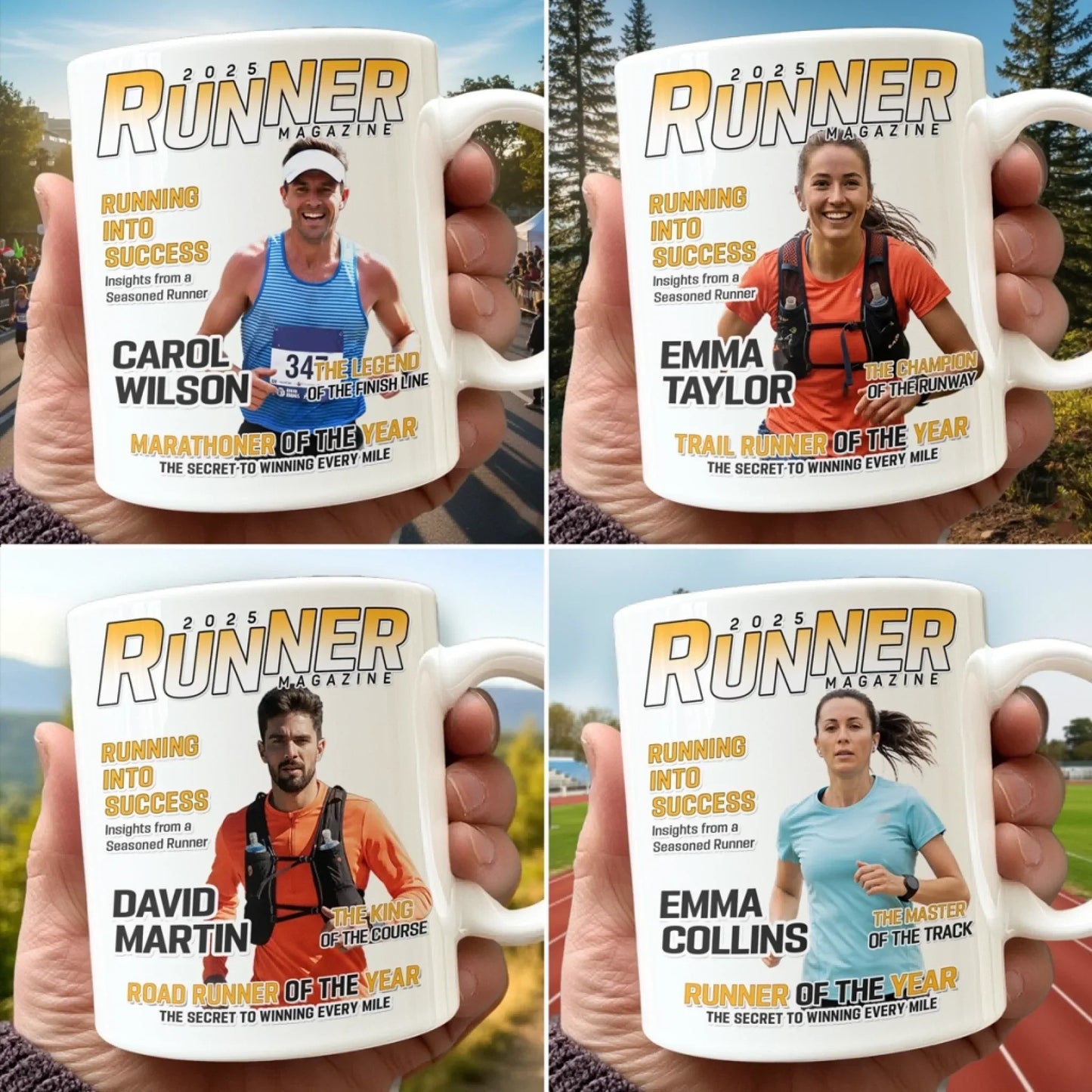 Custom Photo Magazine Mug - Personalized Birthday Running Gifts For Running Lovers, Sports Fans, Sports Lovers - Champions Train Daily