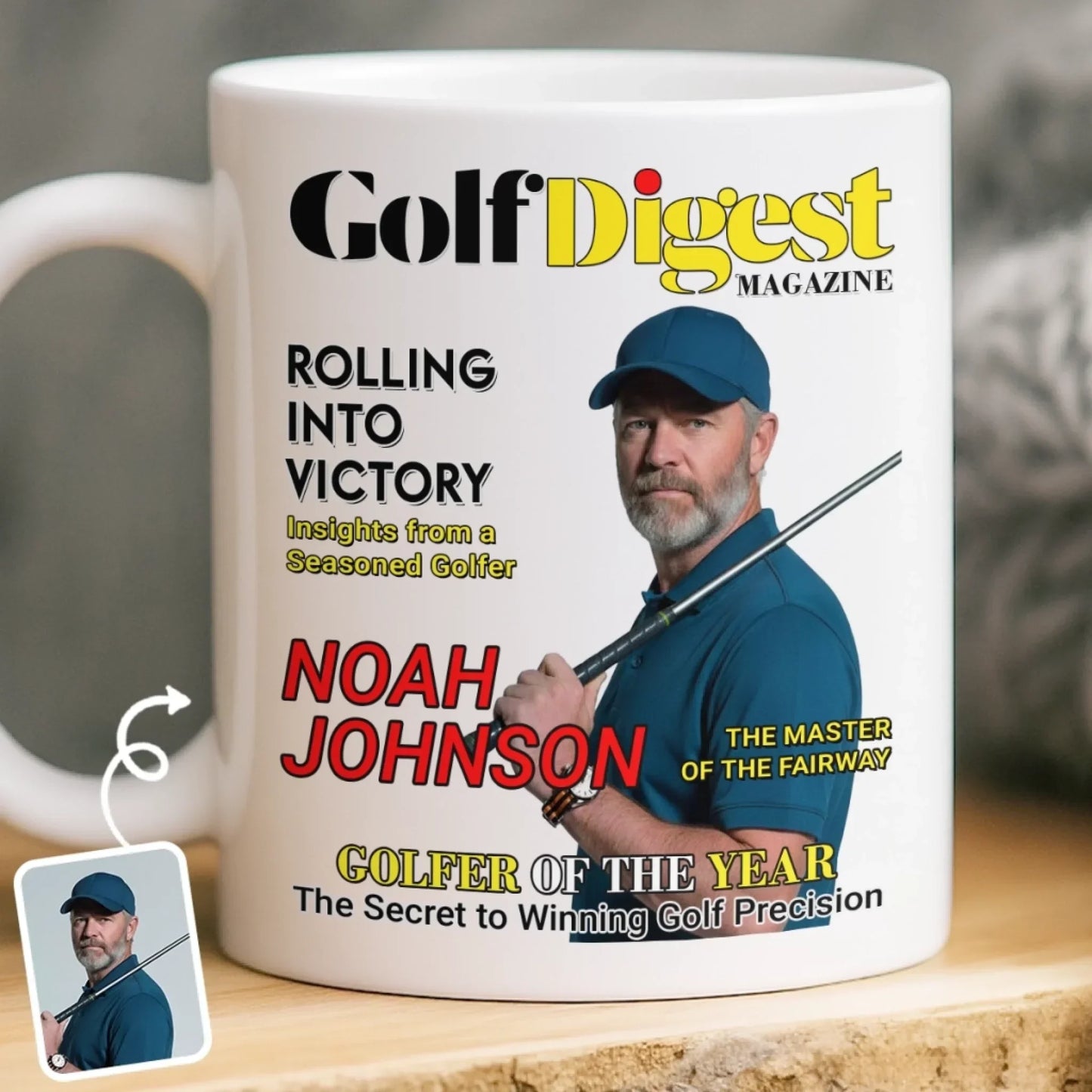 Custom Photo Magazine Mug - Personalized Christmas Birthday Golf Gifts For Men, Women - King Of The Fairway