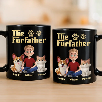 Custom Black Mug - Personalized Birthday Gifts For Dog Cat Lovers, Dog Dad And Mom, Cat Owners - The Furfather Never Walks Alone