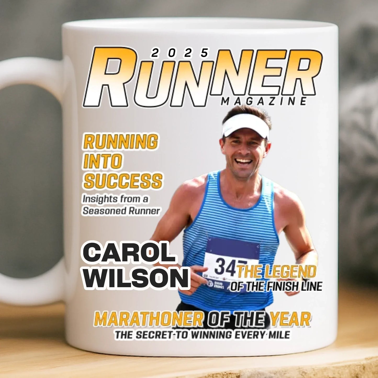 Custom Photo Magazine Mug - Personalized Birthday Running Gifts For Running Lovers, Sports Fans, Sports Lovers - Champions Train Daily