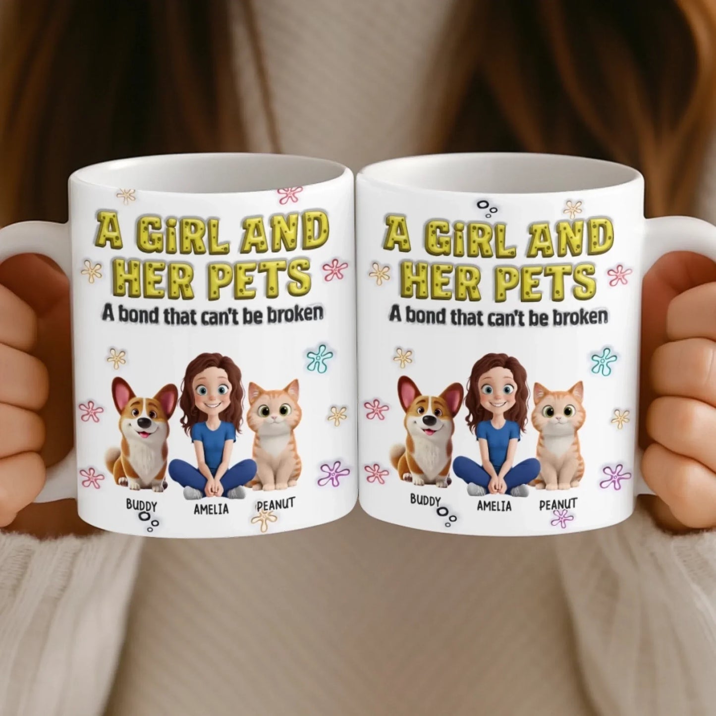 Custom 3D Inflated Effect Printed Mug - Personalized Christmas Birthday Gifts For Dog Cat Lovers, Dog Dad And Mom, Cat Owners - My World, My Pets