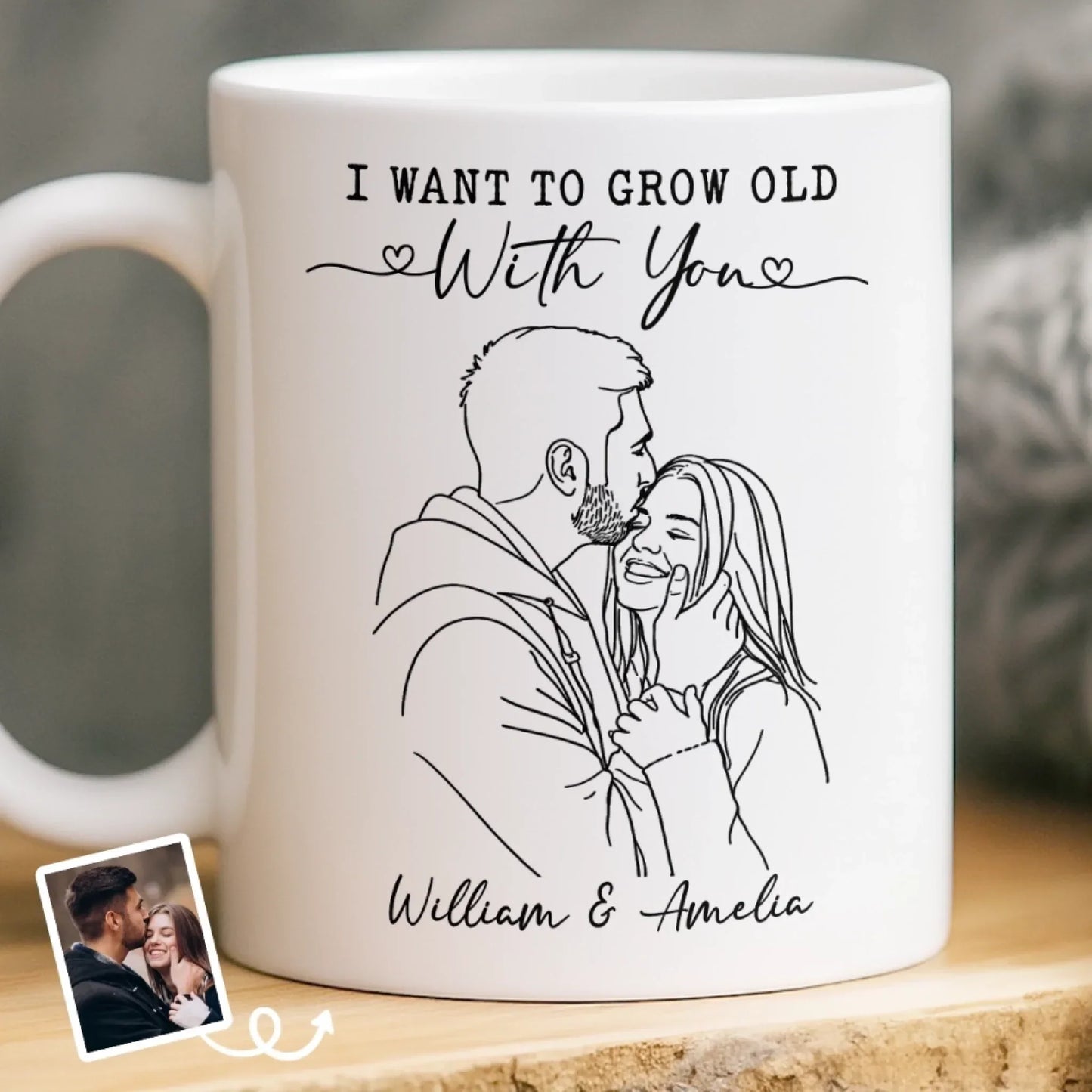 Custom Photo Mug - Personalized Anniversary Wedding Gifts For Husband And Wife, Him And Her - Growing Old Side By Side
