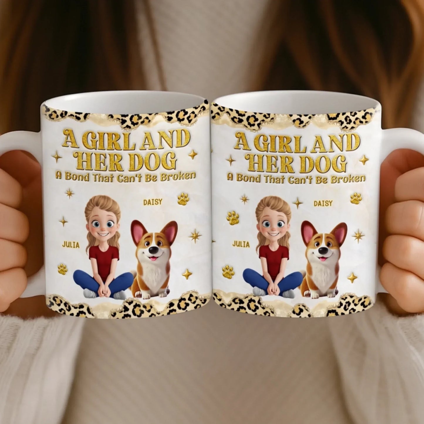 Custom 3D Inflated Effect Printed Mug - Personalized Birthday Gifts For Dog Lovers, Dog Dad And Mom - Small Paws Big Happiness