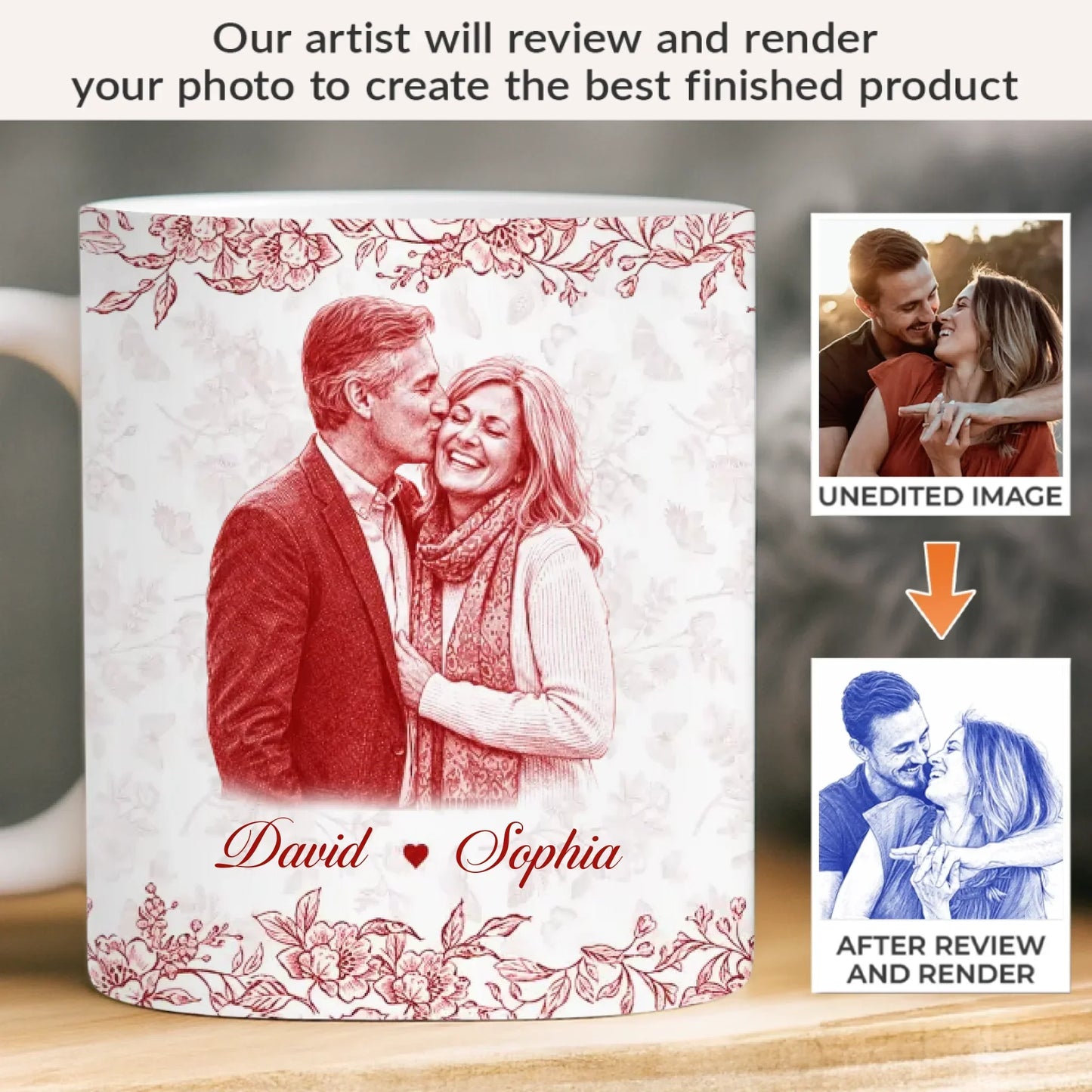 Custom Photo Mug - Personalized Anniversary Wedding Gifts For Husband And Wife, Him And Her - Holding Hearts Through Everything