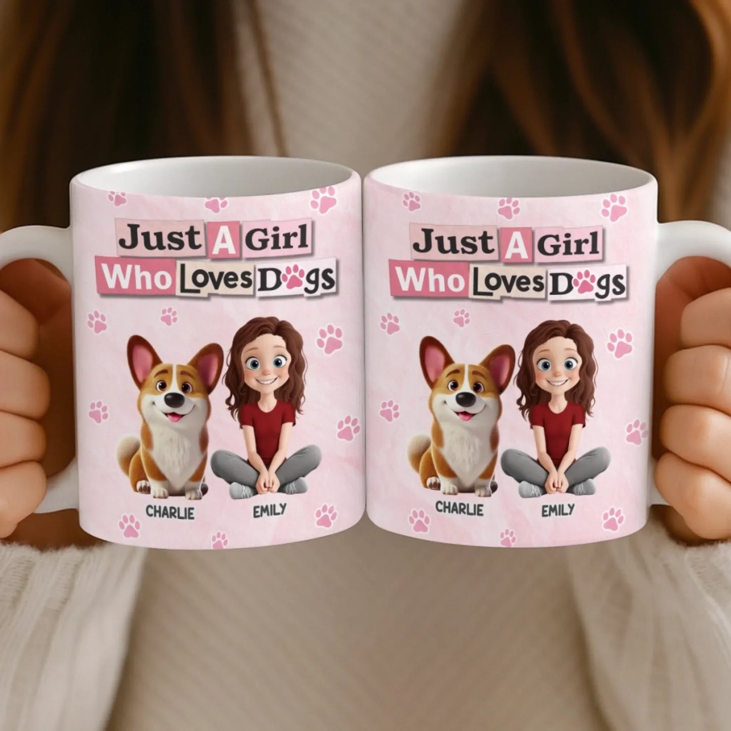 Custom Mug - Personalized Birthday Gifts For Dog Lovers, Dog Dad And Mom - Girl Surrounded By Dogs