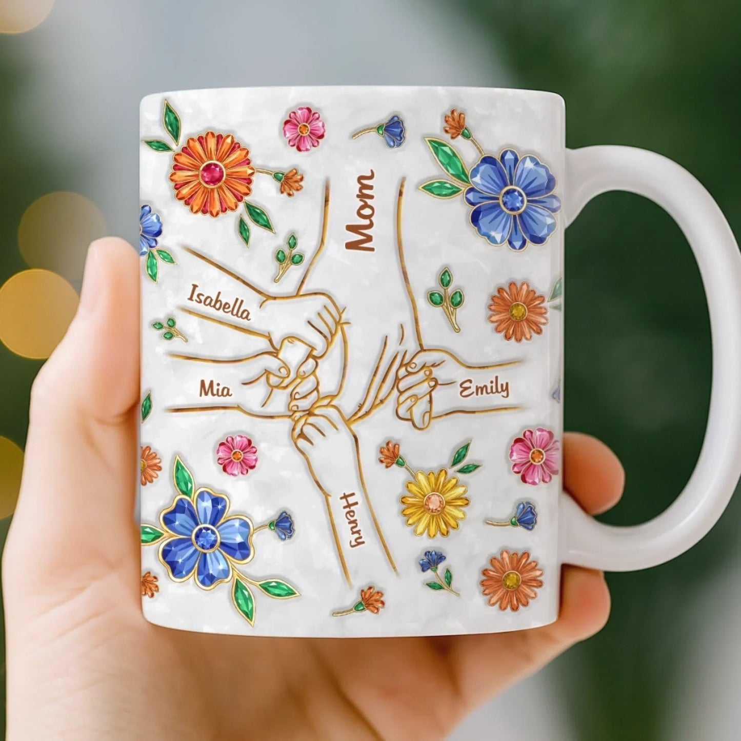 Custom 3D Inflated Effect Printed Mug - Personalized Mother's Day Gifts For Mom, Grandma - A Mother's Loving Hands