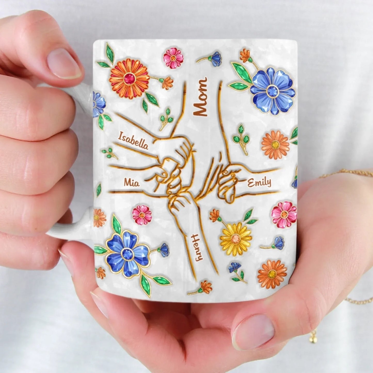 Custom 3D Inflated Effect Printed Mug - Personalized Mother's Day Gifts For Mom, Grandma - A Mother's Loving Hands